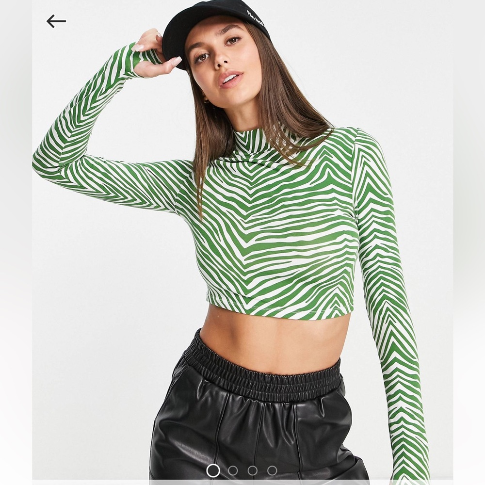 Noisy May Tall Exclusive high neck top in green zebra print
